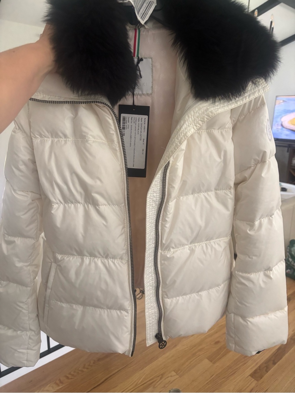 GORSKI Ivory Puffer Jacket with Black Faux Fur Collar